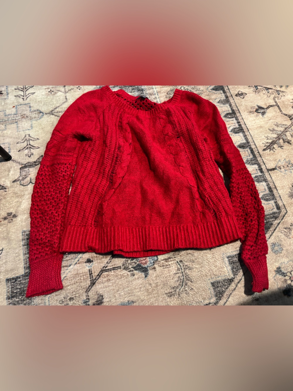 American Eagle Outfitters Red Cable Knit Crewneck Sweater